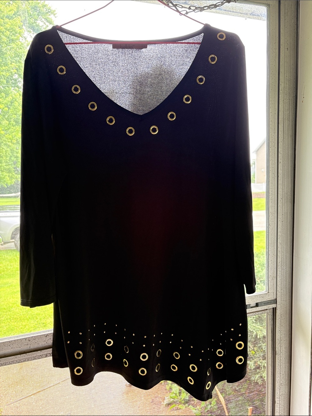 Belldini Black Tunic Top with Gold Grommets